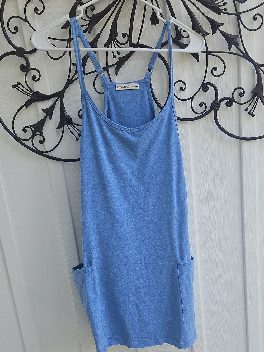 Zenana Outfitters Light Blue Sleeveless Pocket Romper Dress